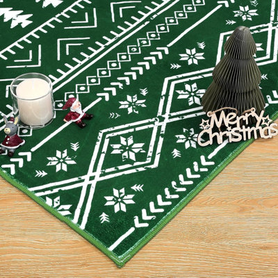 Tapis de Noël lavable et antidérapant à motif flocons de neige pour salon