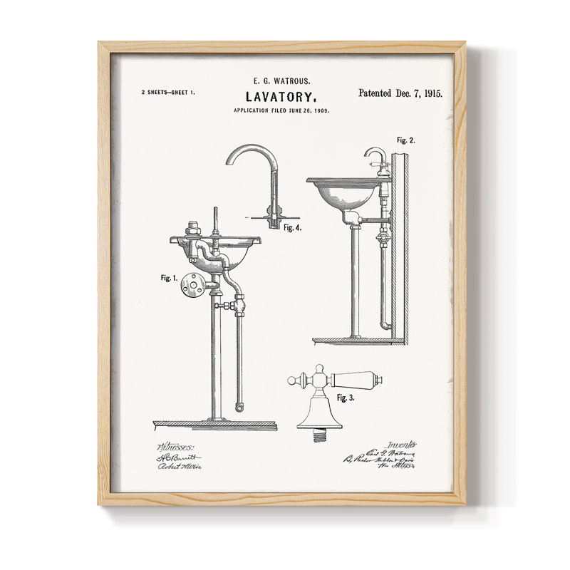 Lavabo rétro II, reproduction encadrée - bois massif, H 15 po x l 12 po