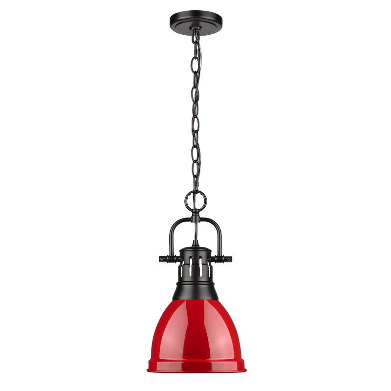Luminaire suspendu unique à 1 lumière Alethia sans accents de matériau secondaire ou d'accent, Rouge, Laiton vieilli