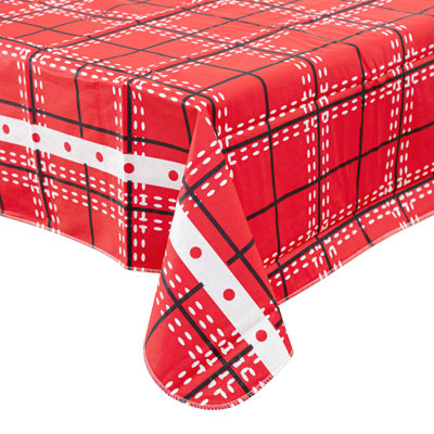 Nappe rectangulaire rouge à carreaux en vinyle avec envers en flanelle, 152 x 213 cm