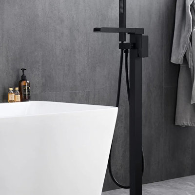 Bathtub Faucet With Hand Shower In Matte Black - Rust , Corrosion Diverter Included, Easy To Install Modern Shower, Waterfall Spout, Material