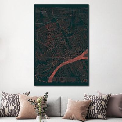 Detroit Infrared Urban Blueprint Map by Hubert Roguski - Wrapped Canvas Print