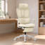 Chaise de bureau en filet de couleur crème à haut dossier avec repose-pieds, appui-tête, accoudoirs 4D et soutien lombaire dynamique pour un confort accru pendant une position assise prolongée.