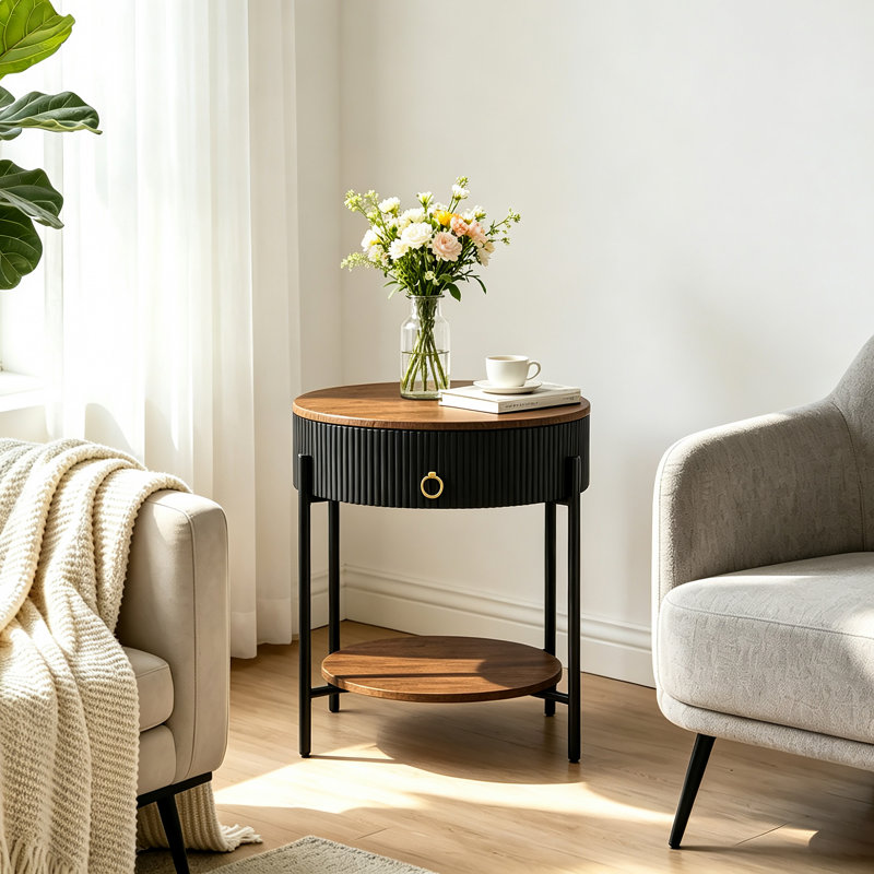 Woodville Side Table with Storage, Black, Brown/Black