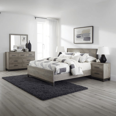 Ensemble de chambre à coucher pour grand lit 4 pièces Zephyr, gris clair, brun, style moderne