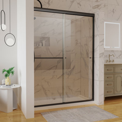 50In. -54 In. X 72 In. Traditional Sliding Shower Door In Matte Black With Clear Glass