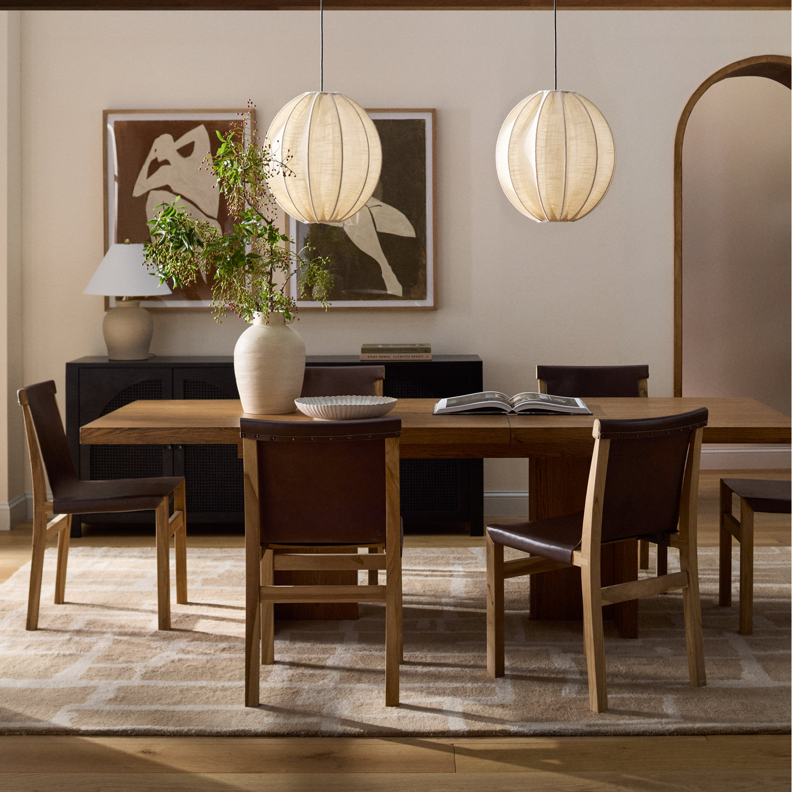 Cambell Teak Dining Chair, Cognac Leather