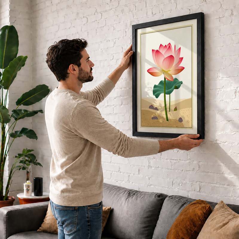 Desert Lotus Botanical - Framed Print, A1 - 84.1 x 59.4 cm, White
