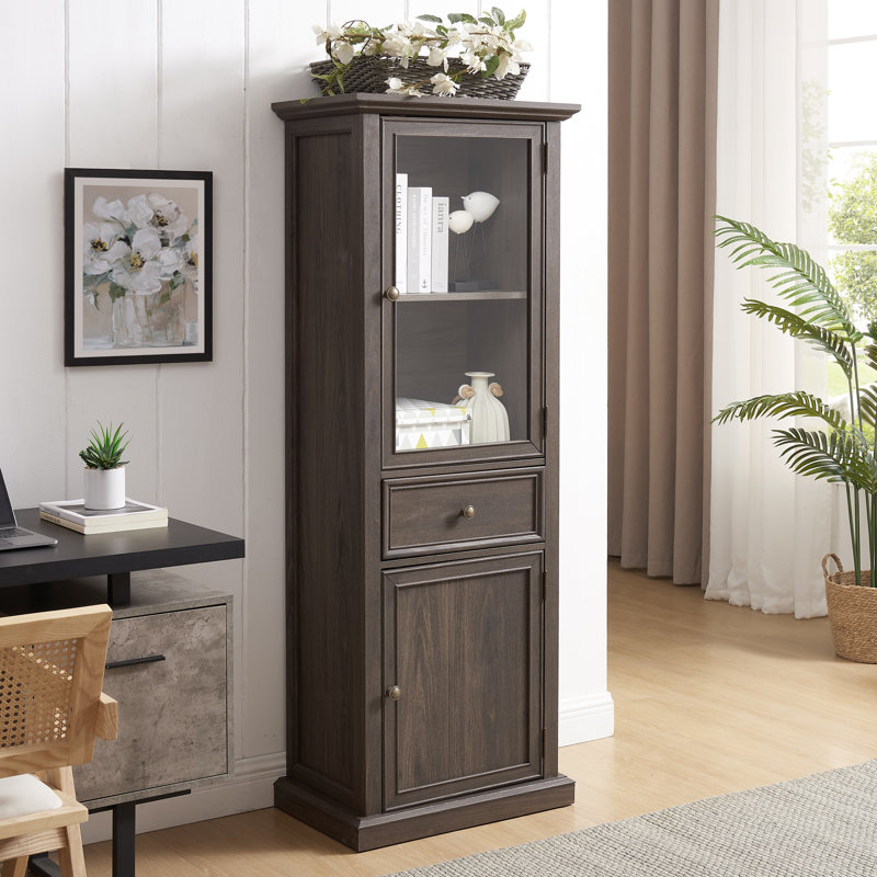 Ensemble de 3 présentoirs à 3 tablettes, une armoire à 4 niveaux avec portes en verre rabattables et une grande armoire de rangement de 2