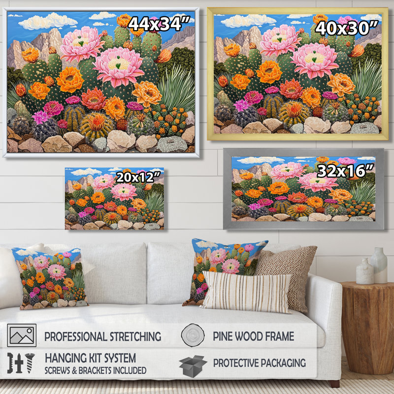 Cactus rose, cactus rose à Las Vegas II - impression de cactus floral, H 24 po x l 32 po, Noir