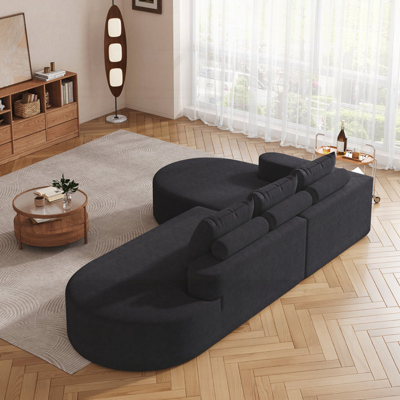 Boneless Elegant Rounded Sofa with High-Resilience Chenille Fabric and Extra-Wide Seating for Comfort and Style, Black