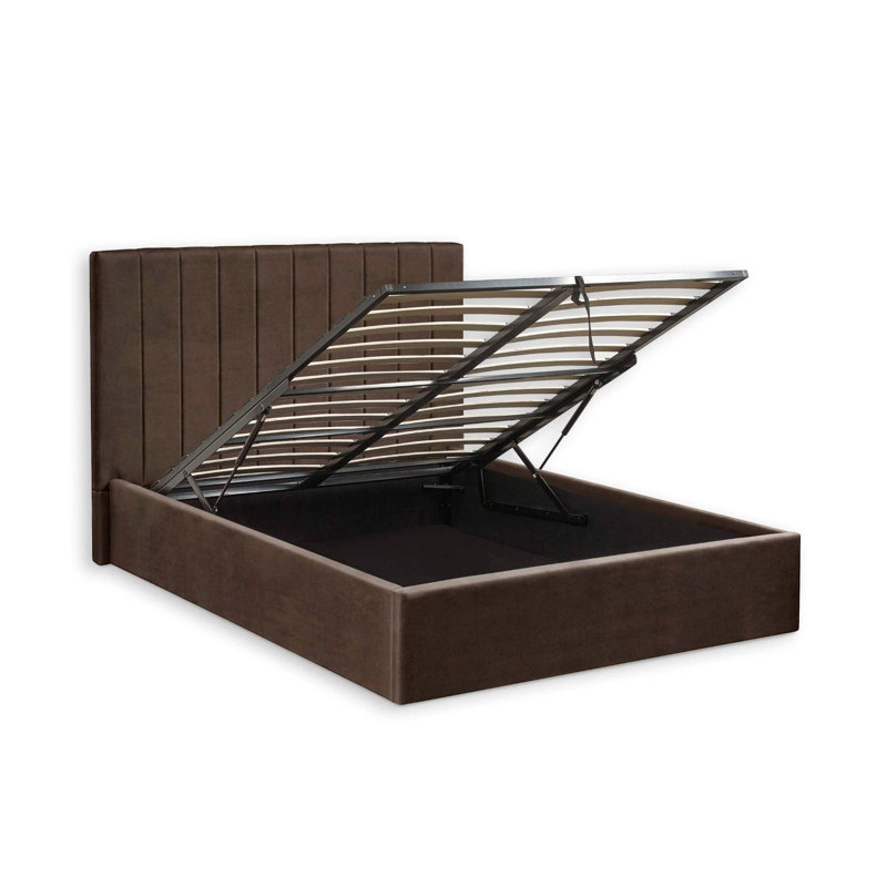 Osias Linen Upholstered Ottoman Bed Frame, Double (4'6), Brown