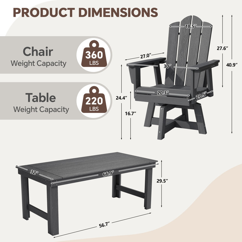 Chaise de salle à manger pivotante HDPE, Gris