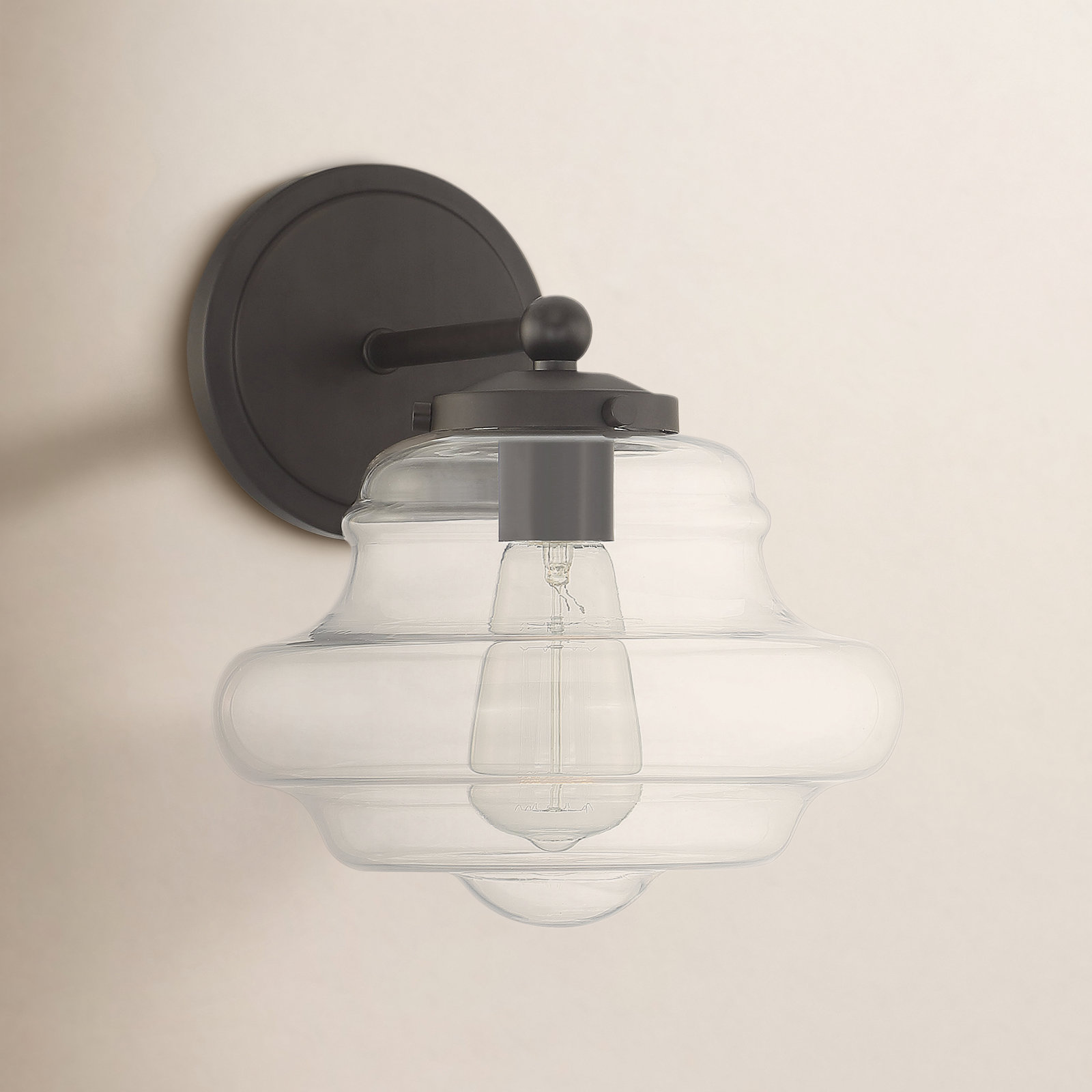 Marah Single Light Glass Dimmable Armed Sconce, Oil Rubbed Bronze