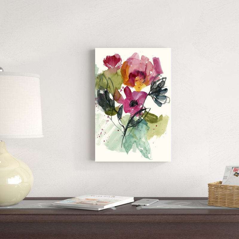 «Flower Party II» par Jennifer Goldberger - peinture sur toile tendue, H 18 po x l 12 po
