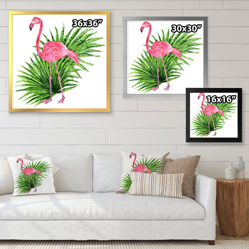 Collage tropical avec feuilles et flamant rose - reproduction d'art sur toile tropicale, H 36 po x l 36 po x P 1,5 po