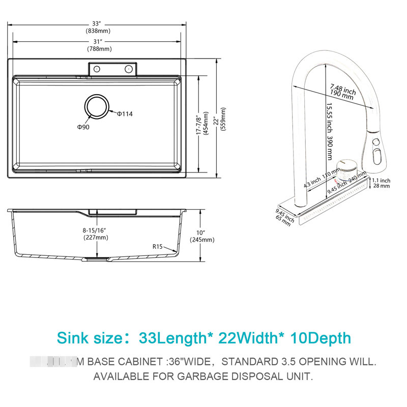 33X22" White Quartz Composite Sink - Waterfall Elegance, Pull-Out Faucet, Workstation With Multiple Accessory Combos For Kitchen Vibe & Faucet And Different Aggregates