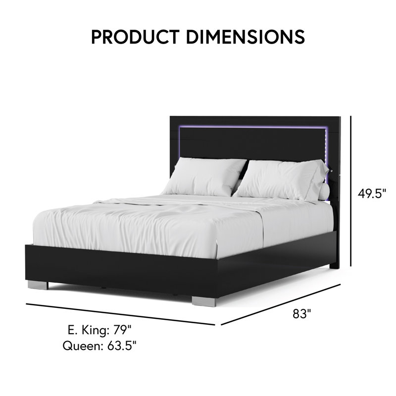 Duckworth Bedroom Set, Black, King, 6 Pcs: Bed, 2 Nightstands, 2 Dressers, Mirror