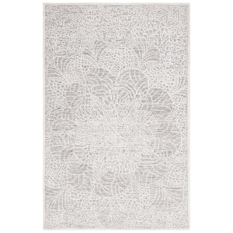 Bathel Hand Tufted Wool/Bamboo Silk/Cotton with Cotton Backing Floral Rug in Gray/Ivory, Rectangle 4' x 6'