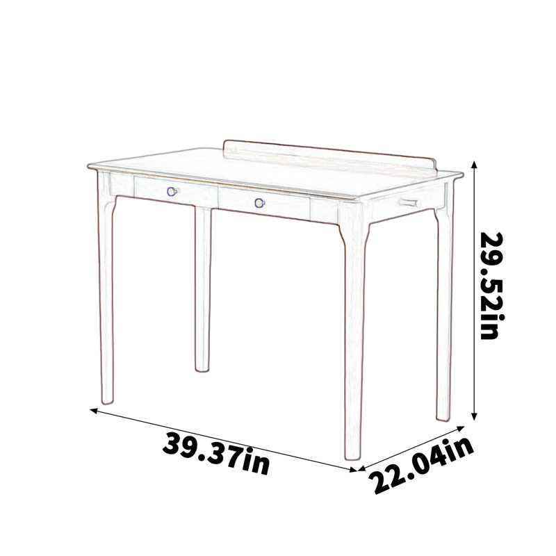 Double-drawer solid walnut-colored office desk, 29.52"H x 39.37" W x 22.04"D