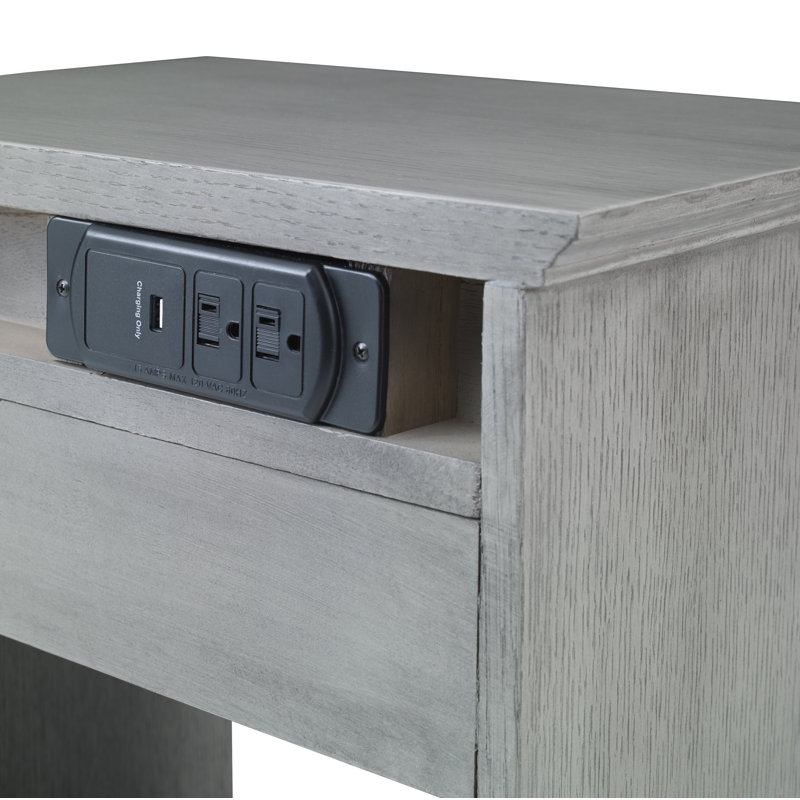 Table de chevet 1 tiroir en bois massif gris cendré Braydon