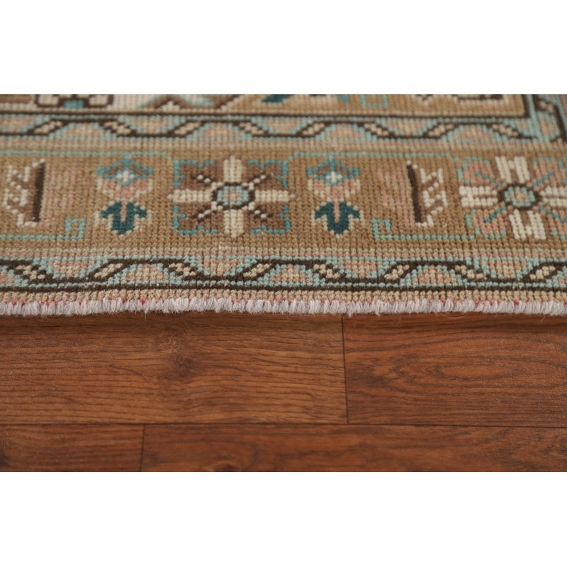 One-of-a-Kind Runner 3'4'' X 9'3'' 1970s Runner Wool Area Rug in Pink