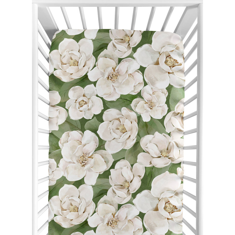 Drap-housse pour lit de bébé vert sauge et aquarelle Magnolia par Sweet Jojo Designs