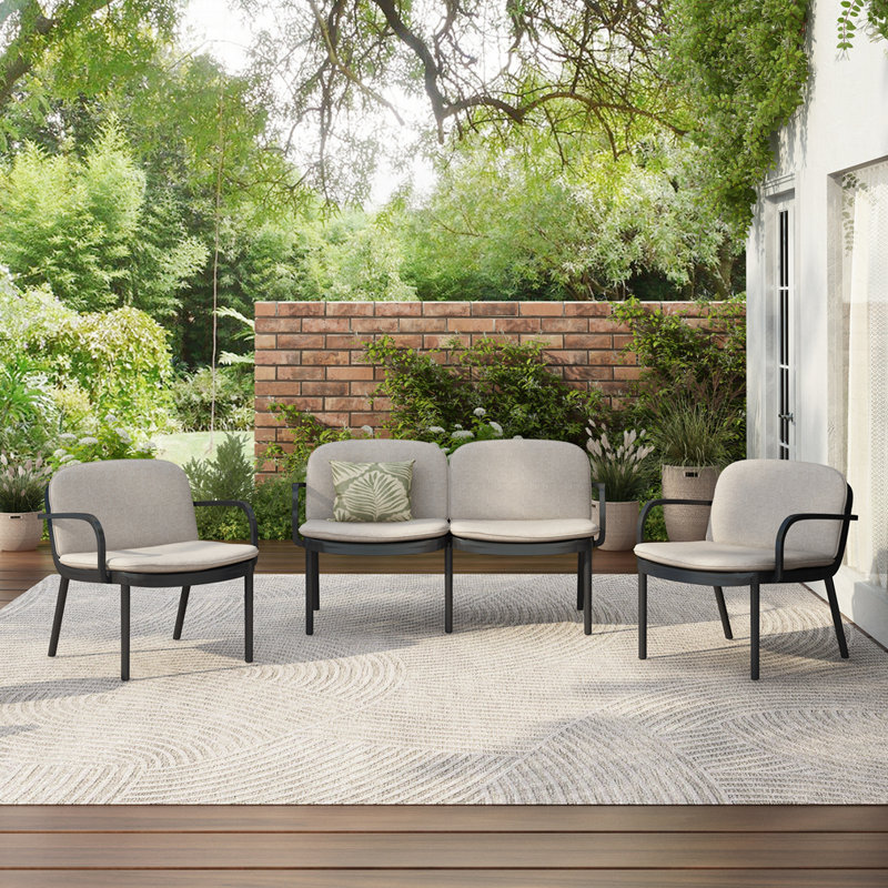 Ensemble de chaises d'extérieur 3 pièces PP, Naturel, Gris