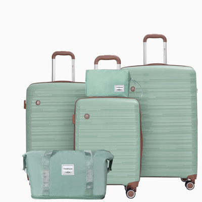5-Piece Luggage Set,PP Hardshell Luggage Set with TSA Lock and Durable Spinner Wheels (20"24"28 +a travel bag and a toiletry bag,Green)