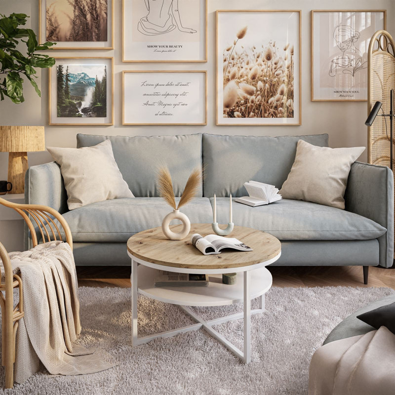 Lottye Frame Coffee Table, White/Beige