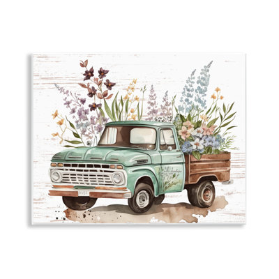 Art mural camion floral avec herbes par lettres et lignes