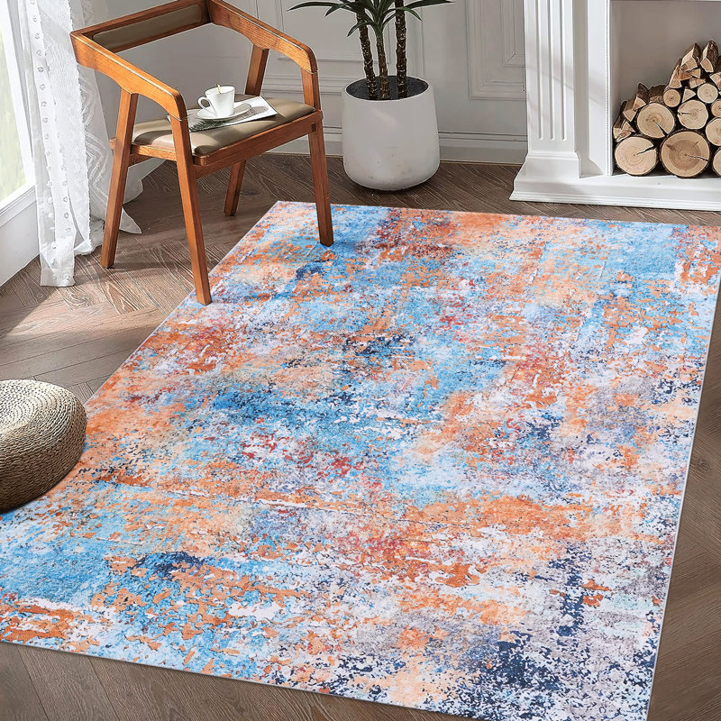 Washable 6X9 Rug, Low-Pile, Non-Slip Backing, Non-Shedding, & Pet For Bedroom, Living Room, Kitchen, Dining Room - Fashionable Pattern Area Rug 6X9, Non-Slip, Foldable Charming Design