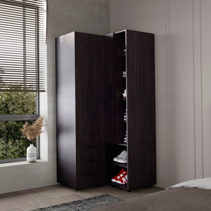 Armoire Wenge avec rangement ouvert et 2 tiroirs, Wengé