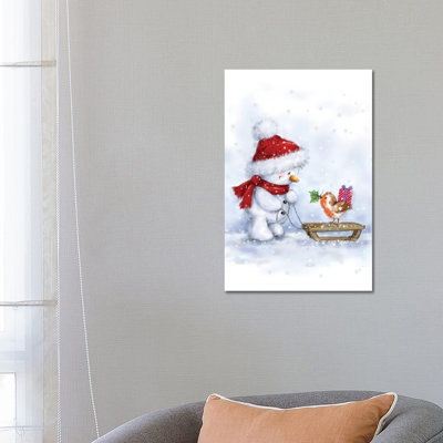 Snowman And Robin IV by MAKIKO - Wrapped Canvas Print
