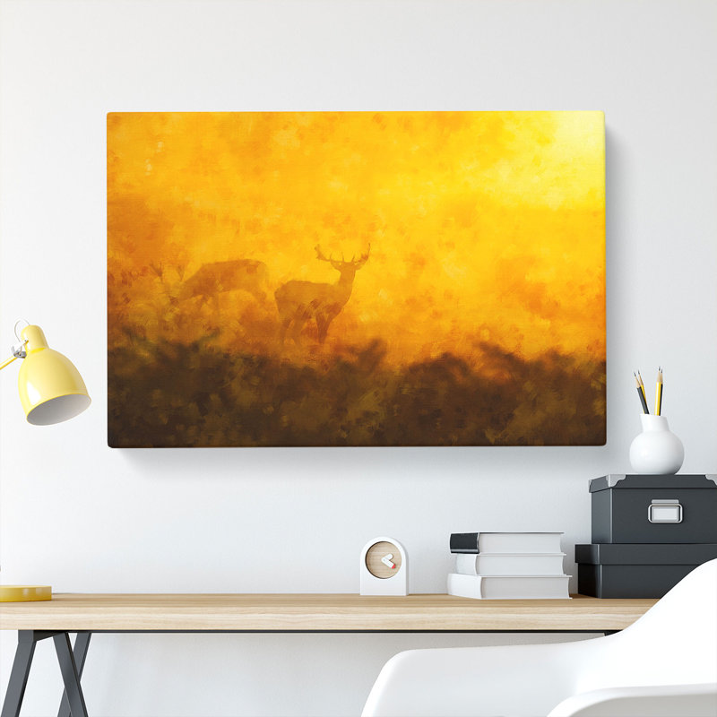 Grazing Stag Deer Painting - Wrapped Canvas, 40cm H x 60cm W x 3cm D