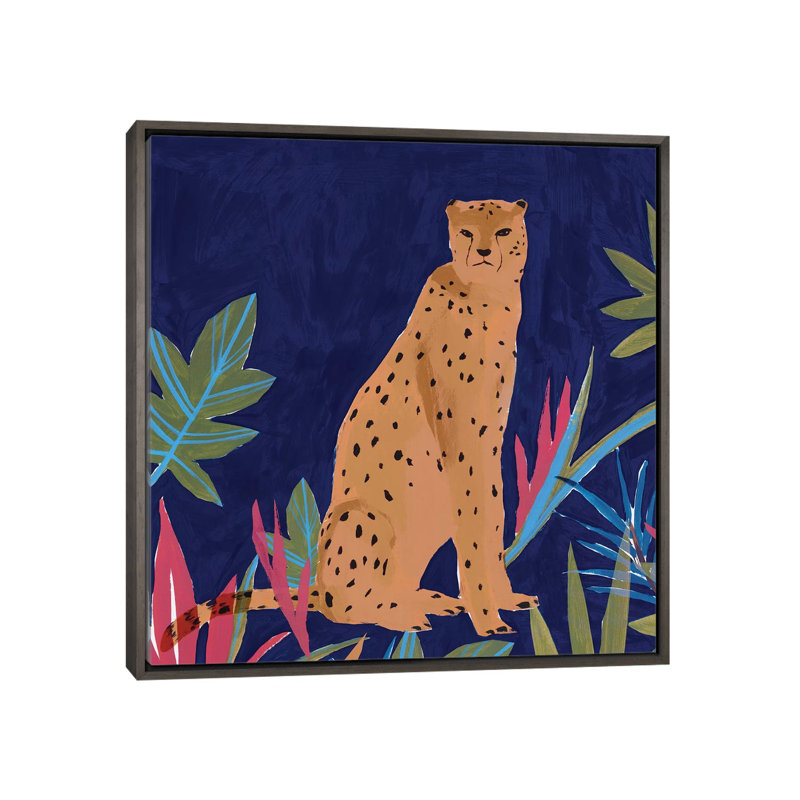 «Cheetah II» par Isabelle Z - impression d'art graphique, Toile encadrée de bois rustique foncé, H 37 po x l 37 po x P 1,5 po
