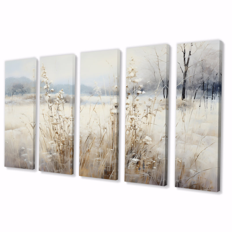 «Winter Meadow View Calmness I - Meadow», ensemble de 5 pièces d'art mural, H 32 po x l 80 po