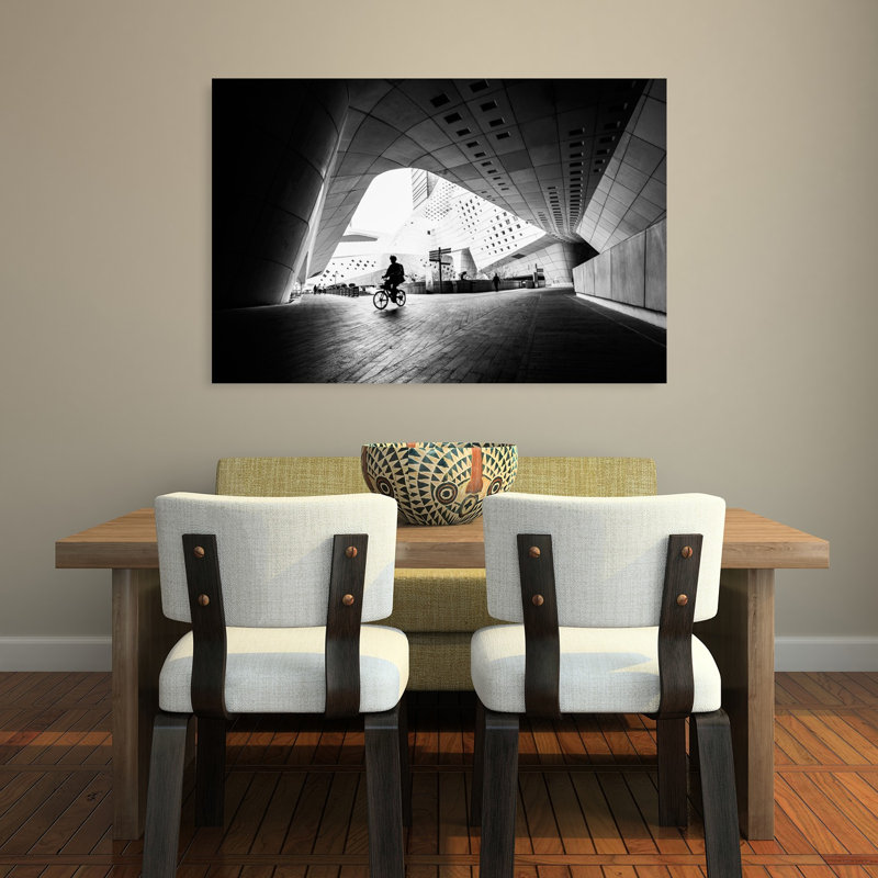Geometric City Cyclist Abstract Dramatic Geometric Architecture City Wall Art Print, 32" H x 48" W