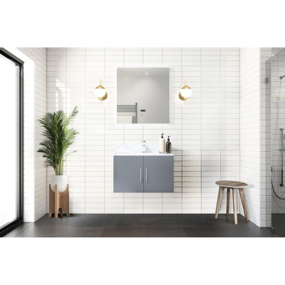 30 po Meuble-lavabo gris foncé avec marbre, robinet inclus, miroir à DEL et magnifique robinet d'appoint