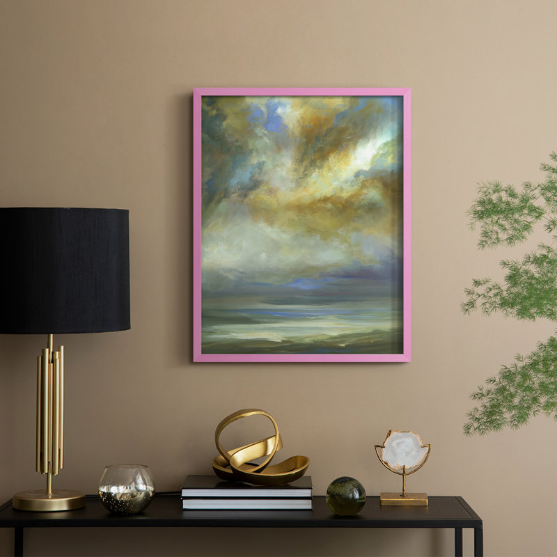 Breaking Clouds Framed Print - Solid Wood, 21" H x 17" W, Pink