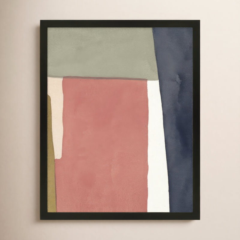 Art mural rose chaud et indigo, Papier avec cadre noir, H 20 po x l 16 po x P 1,25 po