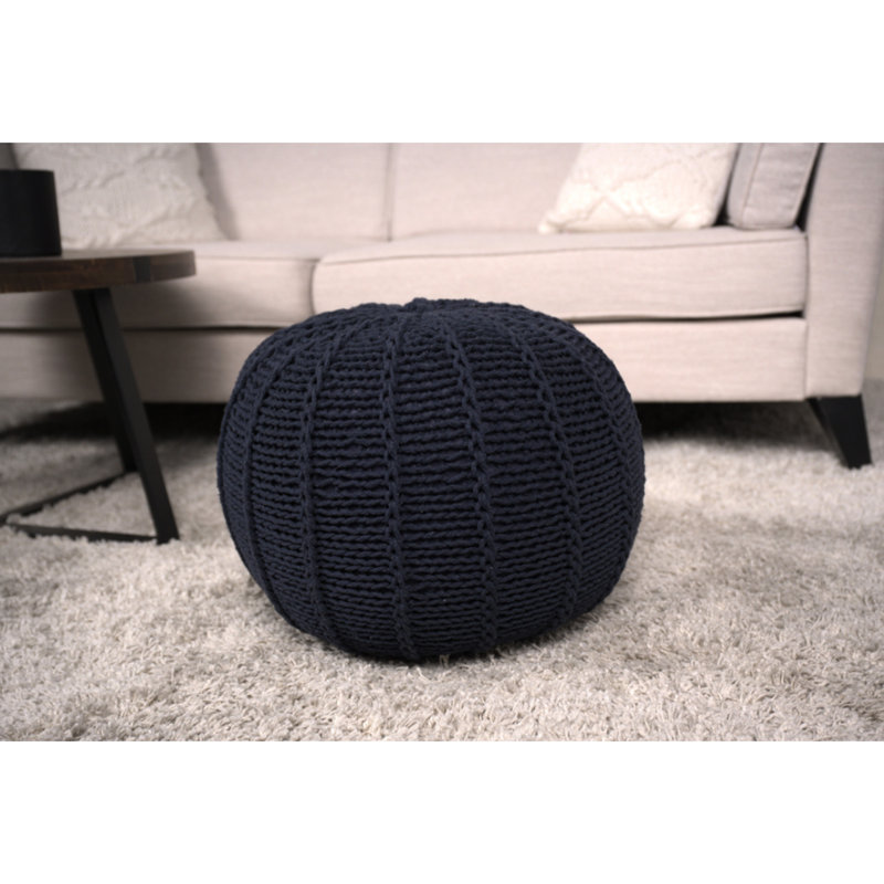 Pouf tricoté en coton bleu foncé pour ou au sol - capacité de poids de 200 lb, ajout décoratif, nettoyage des taches, perles incluses et utilisation du coussin Limite de 200 lb, décoratif, nettoyage seulement, rembourré