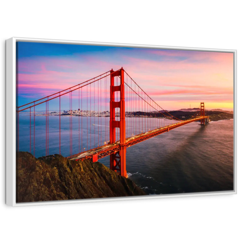 Golden Gate, 40 po x 27 po, Cadre flottant blanc