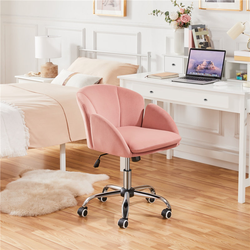 Desk Chair With Petal-shaped Backrest, Pink Velvet