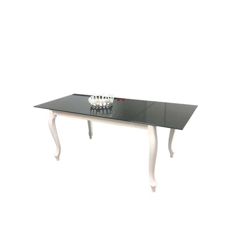 McQuilkin Extendable Glass Top Solid Wood Base Dining Table, White, Black