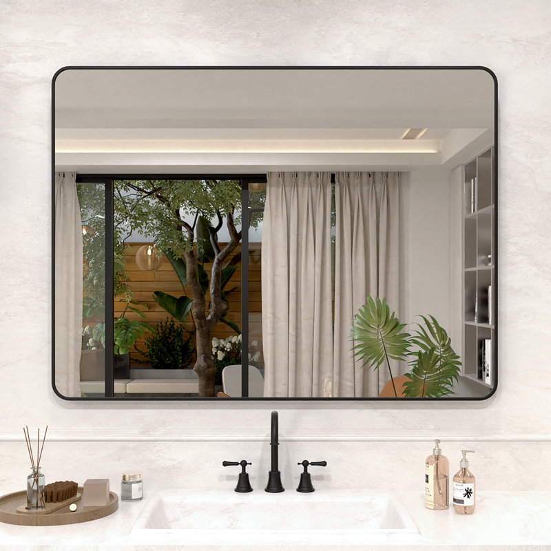 Vista 48 in. W x 36 in. H Rectangular Framed Wall Bathroom Vanity Mirror in Matte Black, Matte Black, 36" x 48"