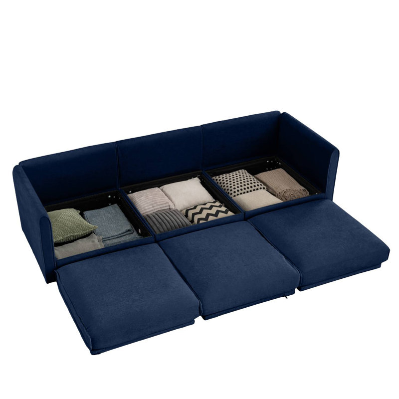 109" Upholstered Modular Sofa With Storage Seats, Blue