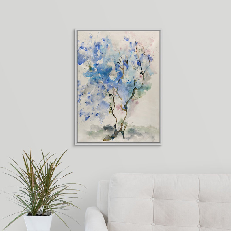 « flowing branches », peinture sur toile, Cadre flottant blanc, H 25,7 po x l 19,7 po x p 1,75 po