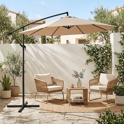 10 Ft. X 10 Ft. Square Cantilever Patio Umbrella with Hand Crank, Powder-Coated Frame & Cross Base, Offset Outdoor Umbrella for Patio & Garden