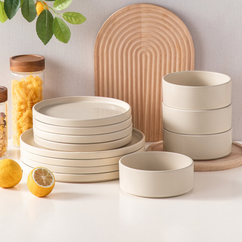 Vancasso  Stoneware Dinnerware - Set of 12, Beige Yellow